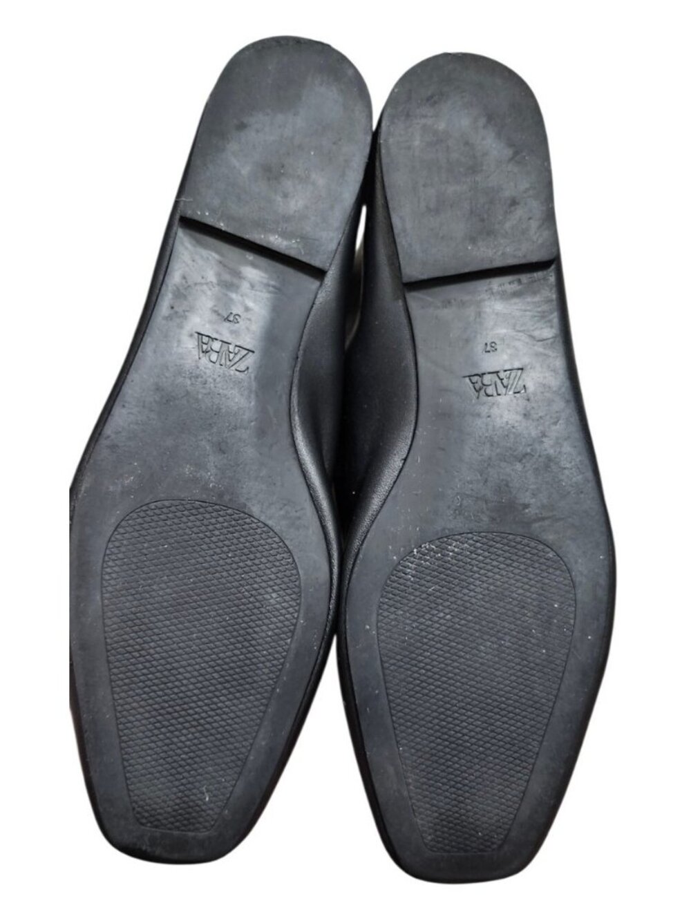 ZARA Black Leather Mary Jane Ballet Flats Women's EU 37 US 6.5 Buckle Square Toe - Picture 11 of 11